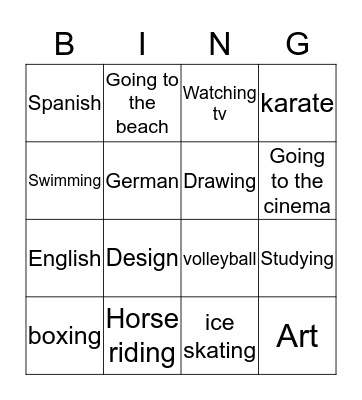 Hobbies/ Bingo Card