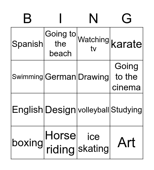 Hobbies/ Bingo Card