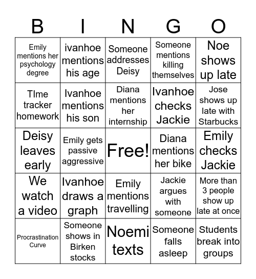 ARISE class Bingo Card