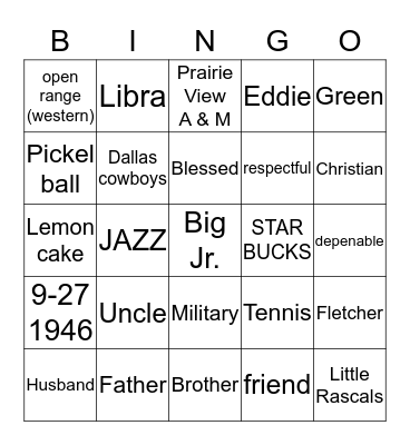 Eddie Fletcher  Bingo Card