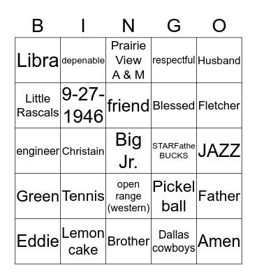 Eddie Fletcher  Bingo Card