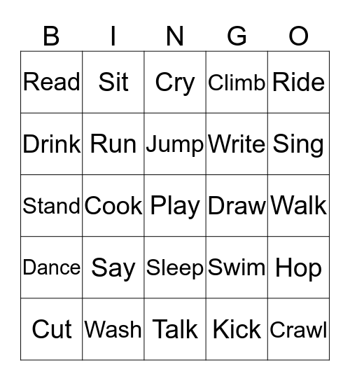 VERB Bingo Card