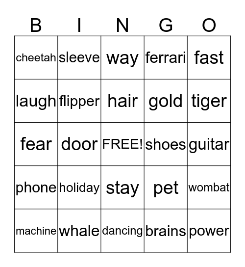 2L Song Bingo Card