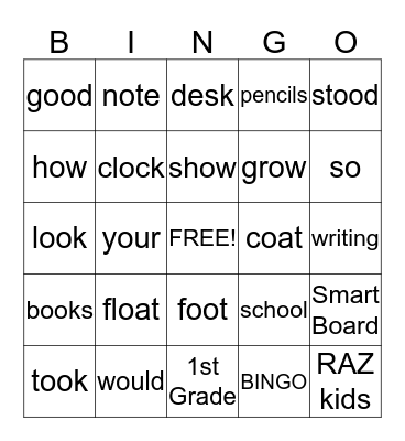 Izabella's BINGO Card