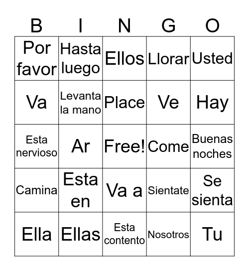 Vocab #4 & personal pronouns Bingo Card
