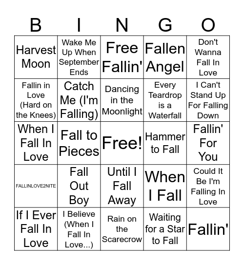 Mental Floss Music Bingo: Fall Y'all Bingo Card