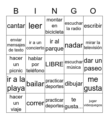 Los Pasatiempos Bingo Card