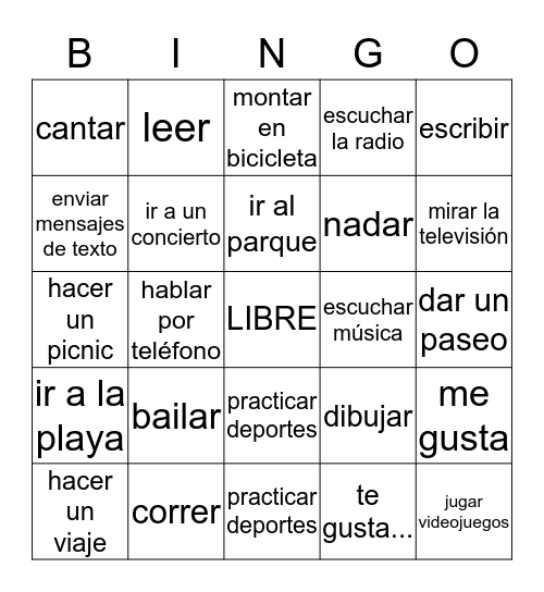 Los Pasatiempos Bingo Card