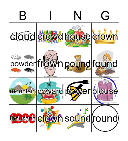 vowel sound in town Bingo Card