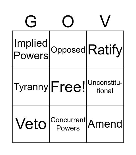 Government Bingo Card