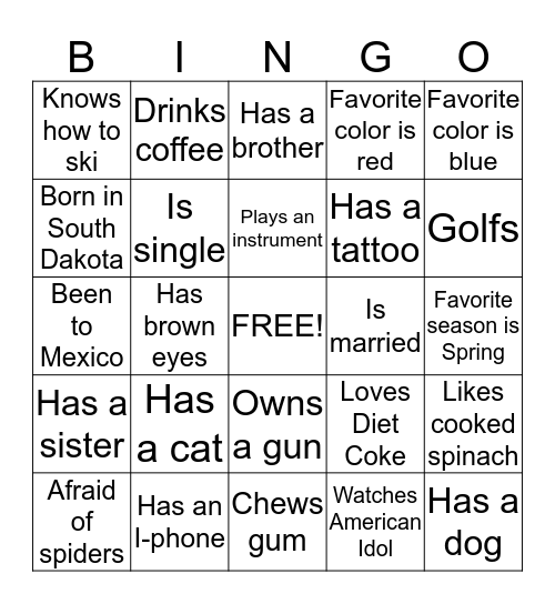 Untitled Bingo Card