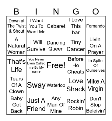Karaoke Night Favorites Bingo Card