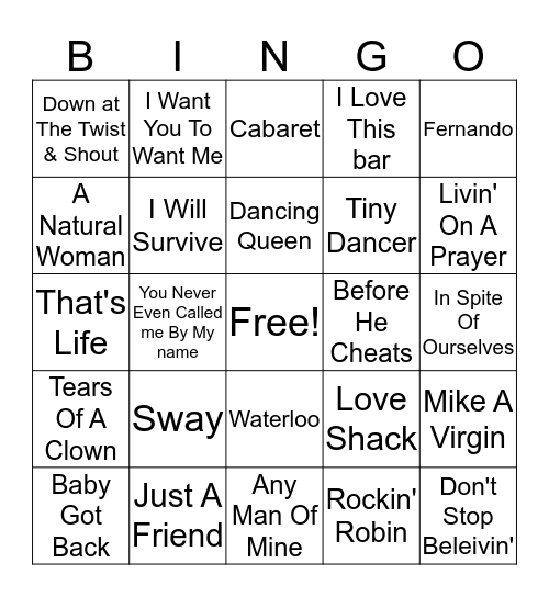 Karaoke Night Favorites Bingo Card