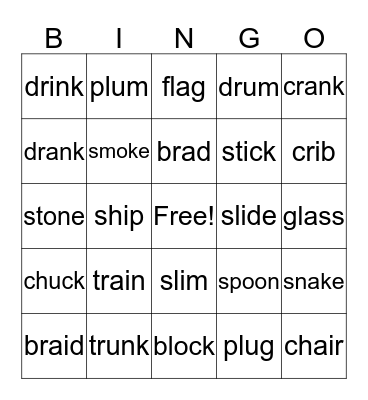 Consonant Clusters Bingo Card
