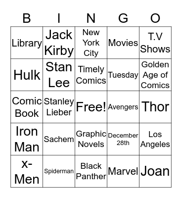 Stan Lee Bingo Card