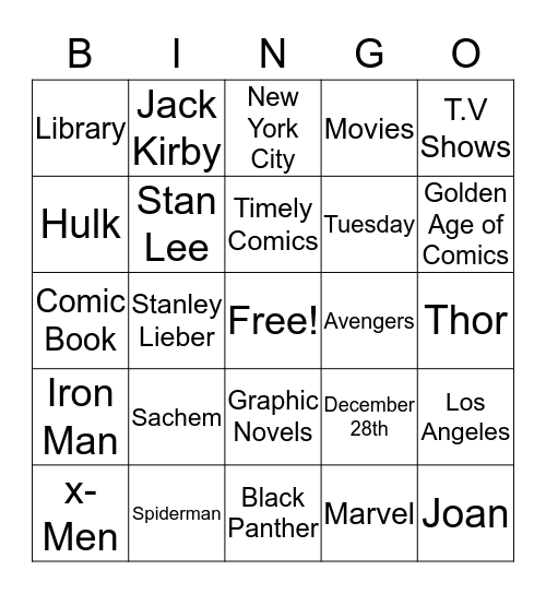 Stan Lee Bingo Card