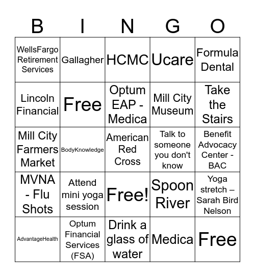 2019 AAN Wellness Fair Bingo Card