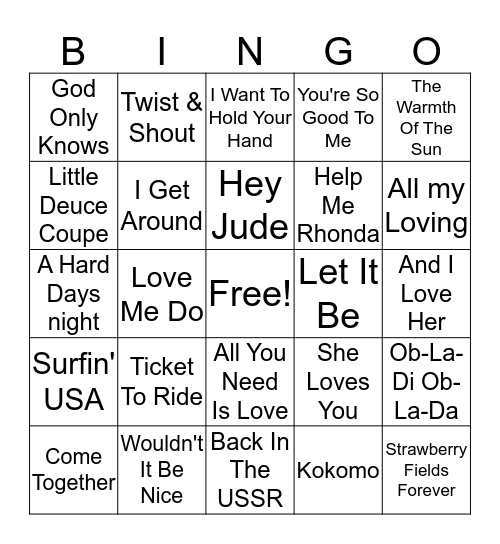 Beach Boys & The Beatles Bingo Card