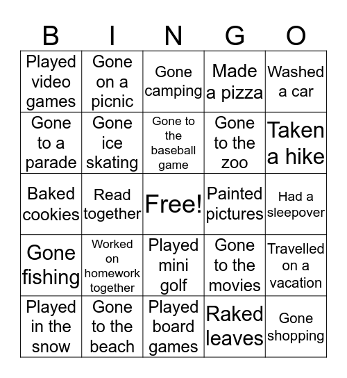 Special Friends Bingo Card