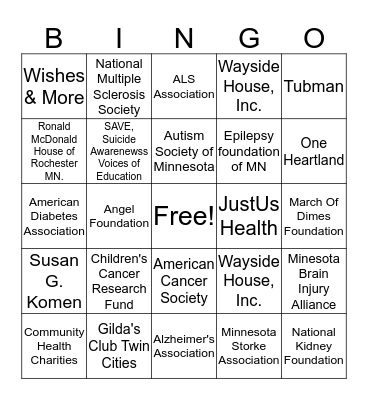 2020 Giving Campaign Bingo Card