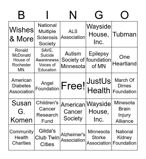2020 Giving Campaign Bingo Card