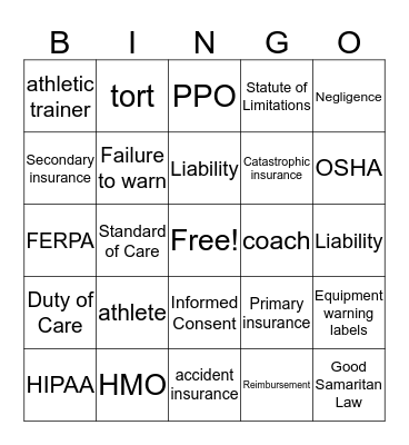 Legal Liability  Bingo Card