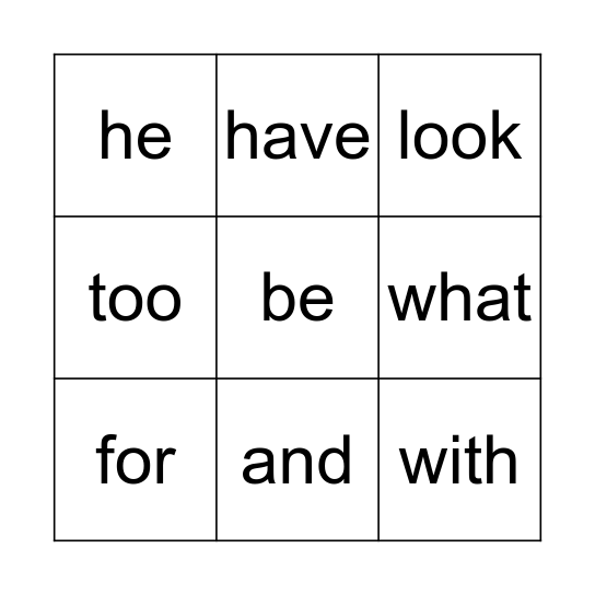 Sight Word Bingo! Lesson 2 Bingo Card