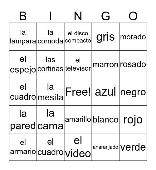 El Dormitorio Bingo Card