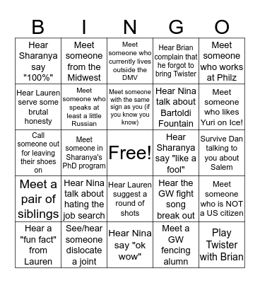 House Warming Bingo Card