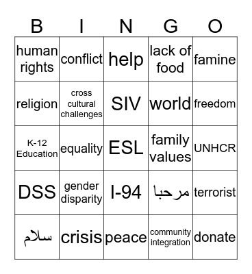 refugees Bingo Card