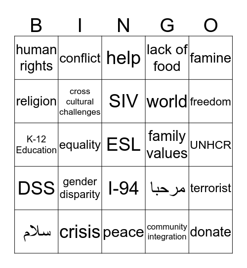 refugees Bingo Card