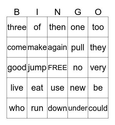 2nd quarter sight words Bingo Card