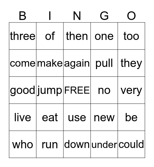 2nd quarter sight words Bingo Card