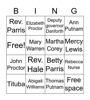 Crucible Bingo cards Bingo Card