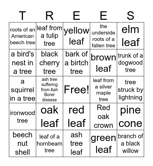 Tree Bingo Card