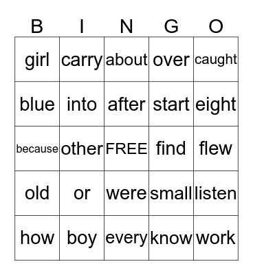 4th quarter sight words Bingo Card