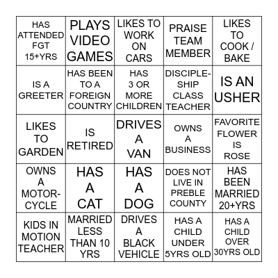 FGT FAMILY Bingo Card