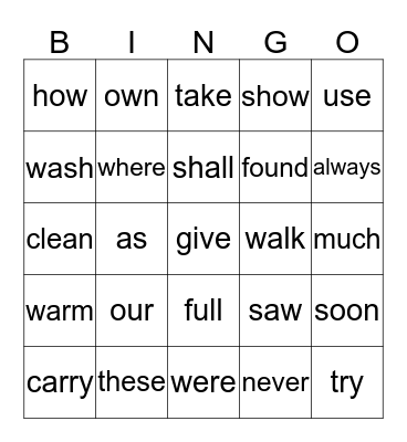 Aubrie's  Sight  Words Bingo Card