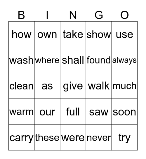 Aubrie's  Sight  Words Bingo Card