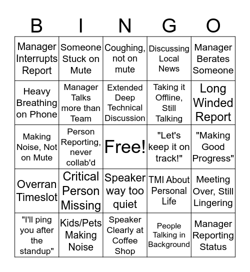 Stand Up Bingo Card
