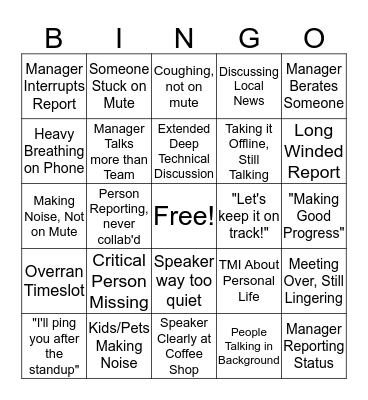 Stand Up Bingo Card