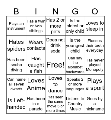Lock -In Bingo Card