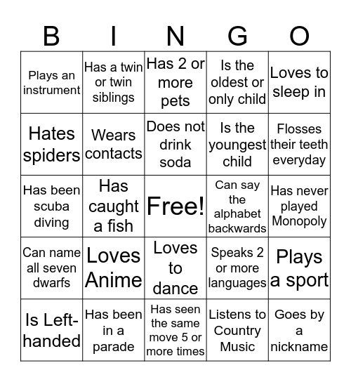 Lock -In Bingo Card