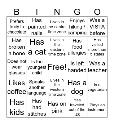 Find a VISTA Who... Bingo Card