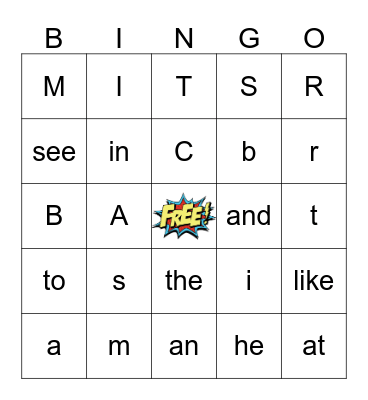 Sight Words Bingo Card