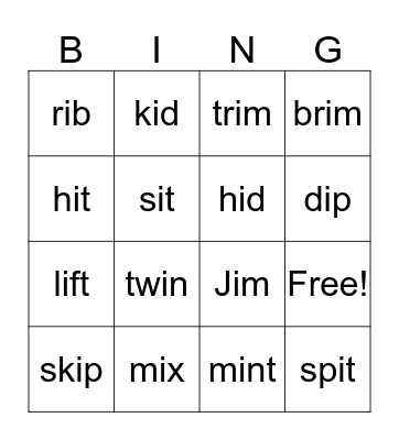 Short i Bingo Card