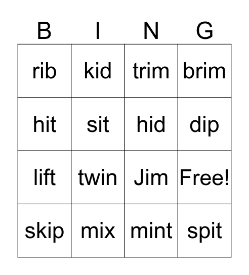 Short i Bingo Card