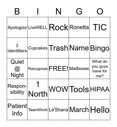 Staff Meeting Bingo Card