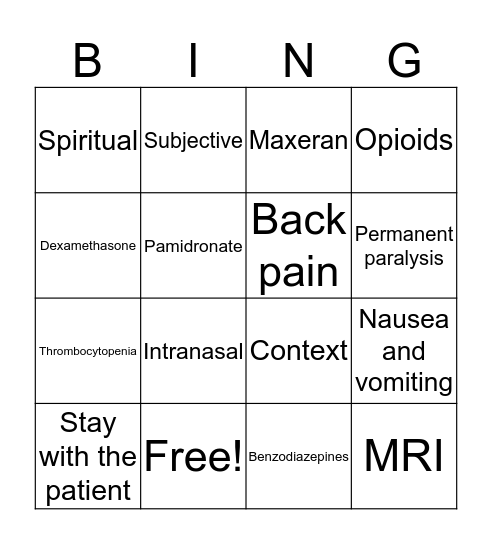 Palliative Emergencies Bingo Card