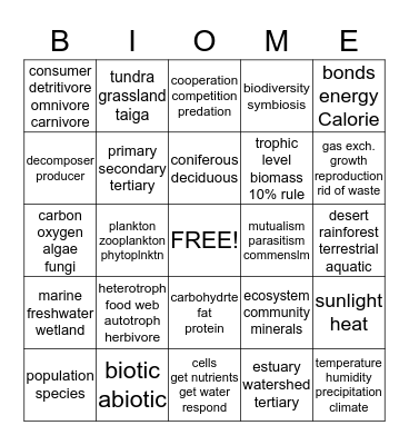 Biome Bingo Card